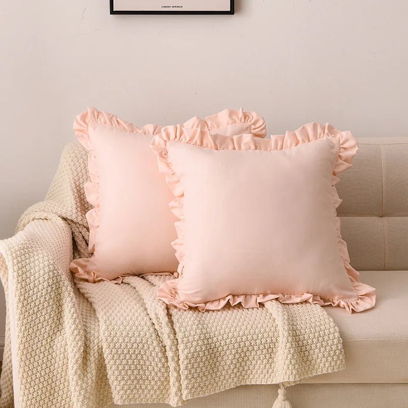 Afralia™ French Ruffle Pillow Case Soft Comfortable Solid Color Sofa Cover