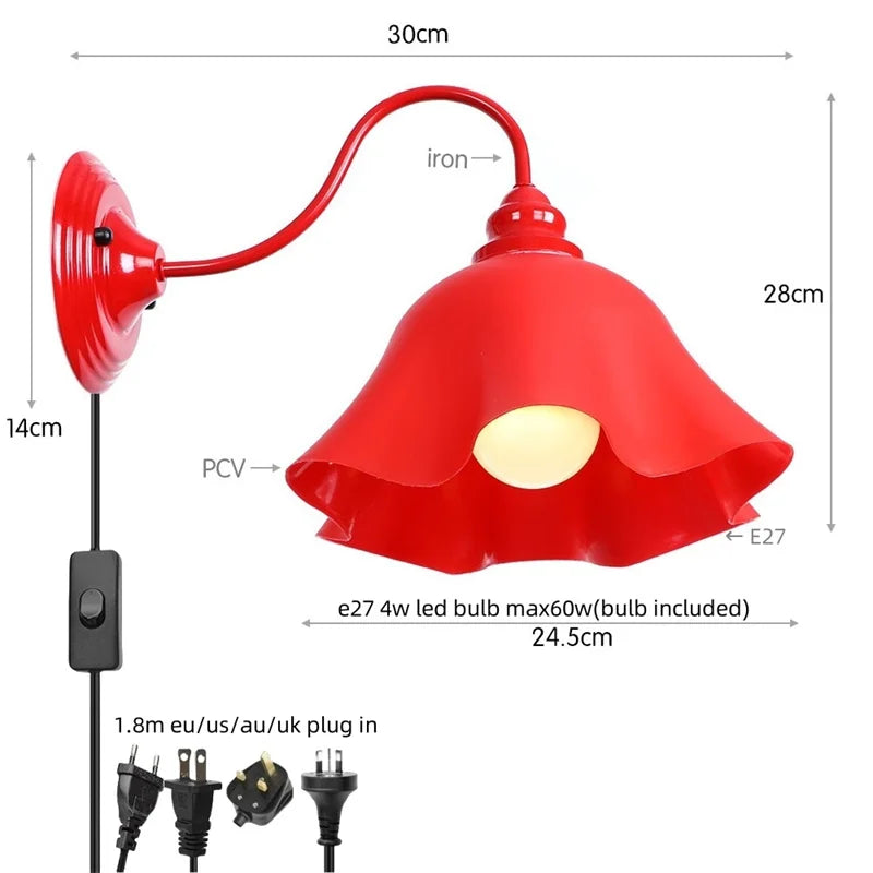 Afralia™ Vintage Loft Red Glass LED Wall Lamp for Indoor Living Spaces