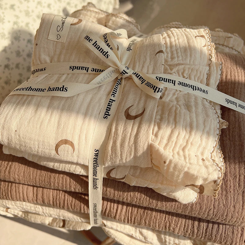 Afralia™ Luxury Nude Double-Layer Cotton Yarn Quilt Cover for Single Double Size Bed