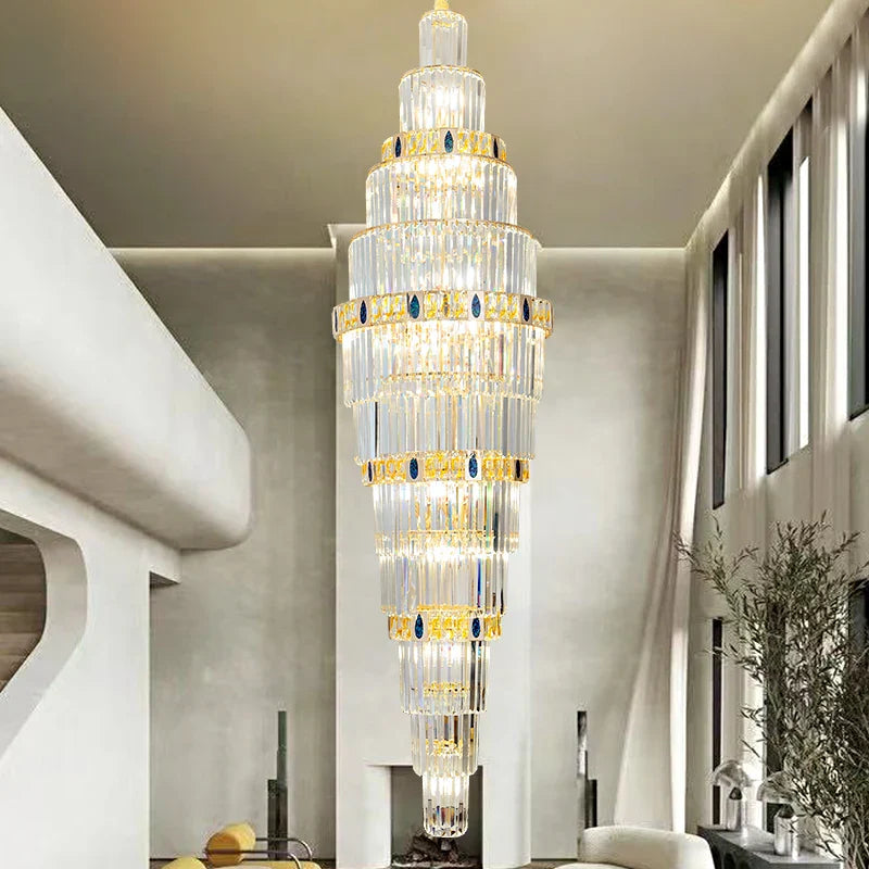 Afralia™ Crystal Chandelier: Duplex Building Spiral Staircase Contemporary Light Luxury Fixture