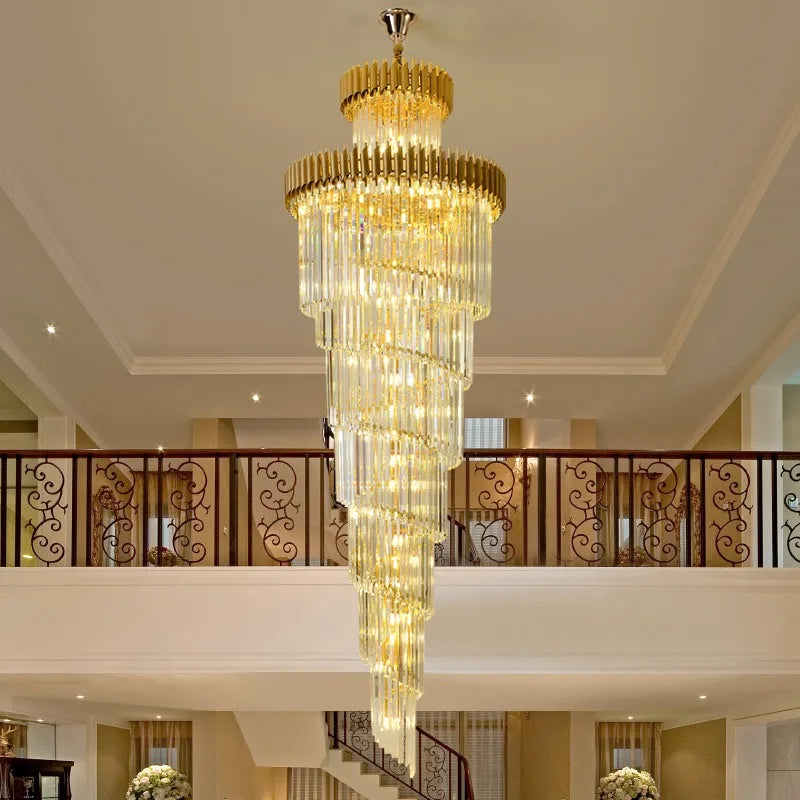 Afralia™ Gold Black Crystal Chandelier Staircase Lights 3m Long Luxury Villa Lighting