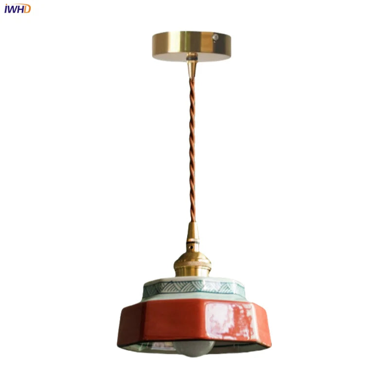 Afralia™ Ceramic LED Pendant Light Japanese Copper Hanging Lamp - Vintage Style