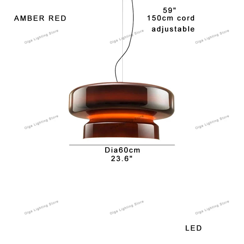 Afralia™ Amber Green Glass Pendant Light Modern Round Dining Table Decor