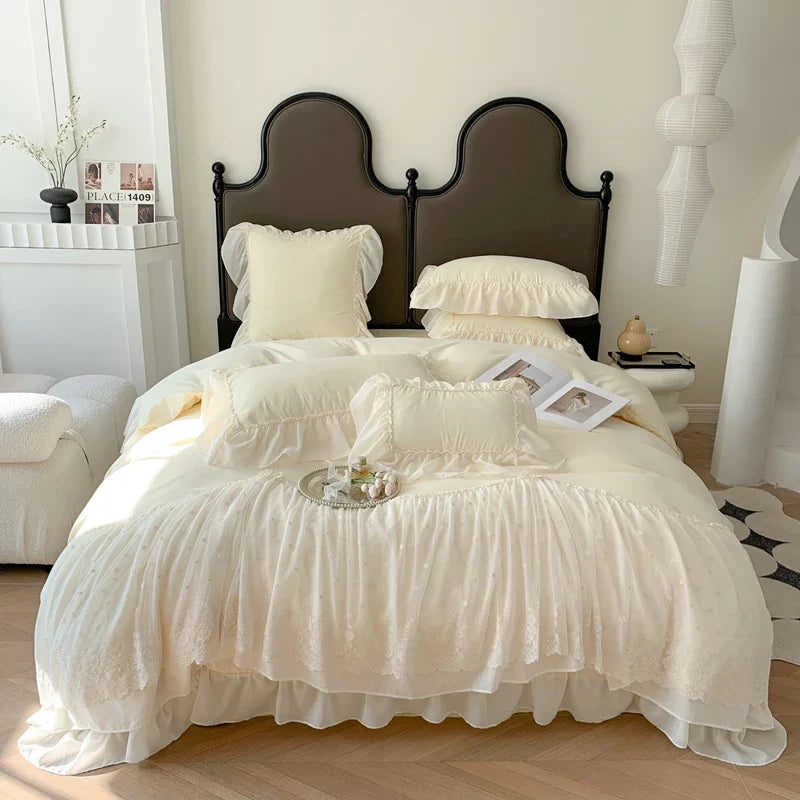 Afralia™ French Princess Wedding Bedding Set, Cozy Queen King Size Duvet Cover, Bed Sheet