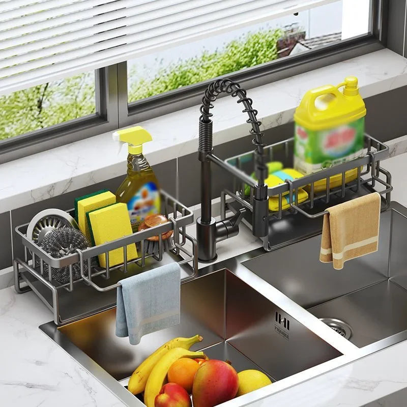 Afralia™ Stainless Steel Sink Drain Rack Organizer for Kitchen Sink Organization