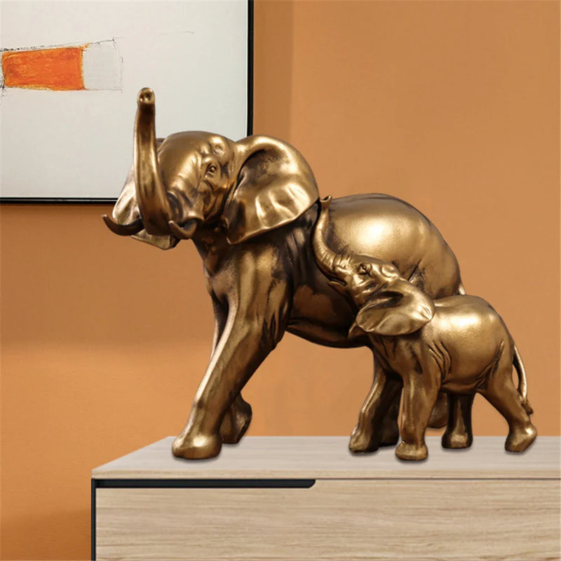 Afralia™ Elephant Art Decor 2pcs Lucky Elephant Sculpture for Home Living Room Decor