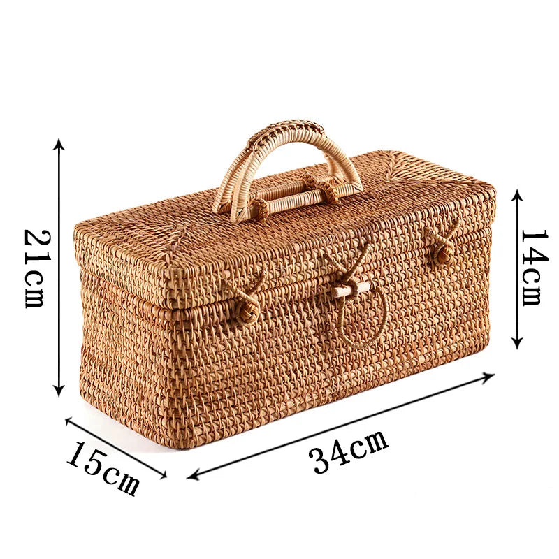 Afralia™ Rattan Storage Box: Portable Tea Container & Picnic Basket Organizer