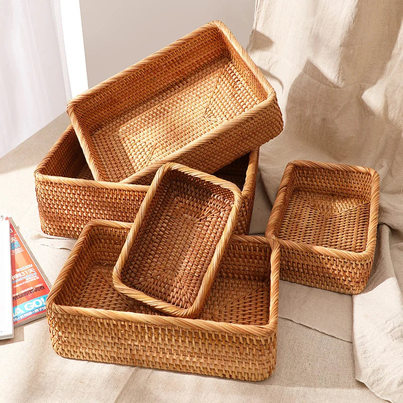 Afralia™ Rattan Storage Box: Wicker Container for Kitchen, Makeup, Clothes, Desk Organizers