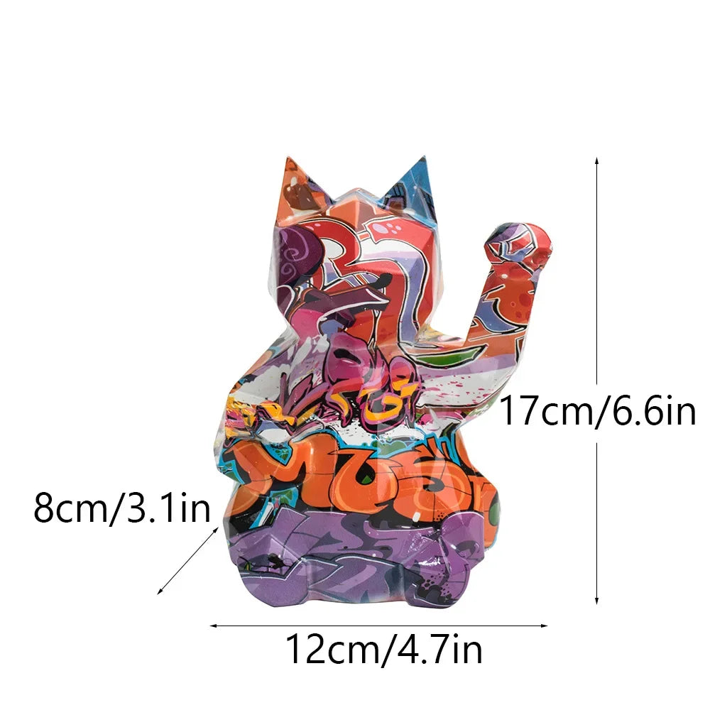 Nordic Geometric Lucky Cat Sculpture by Afralia™ - TV Home Decor Animal Statue