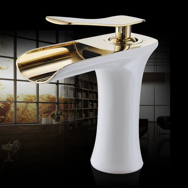 Afralia™ Waterfall Bathroom Faucet Antique Brass Basin Mixer Tap Silver Chrome Finish