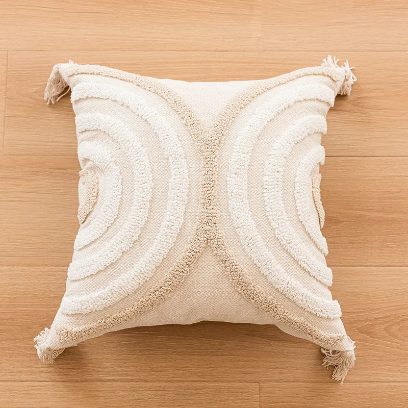 Afralia™ Geometric Semicircle Embroidered Crocheted Throw Pillow Cover for Sofa