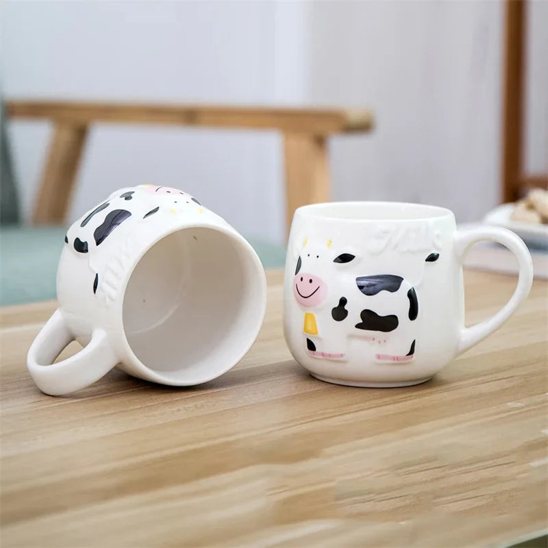 Afralia™ Cow Ceramic Mug: Cute 3D Animal Coffee Cup for Kids and Adults