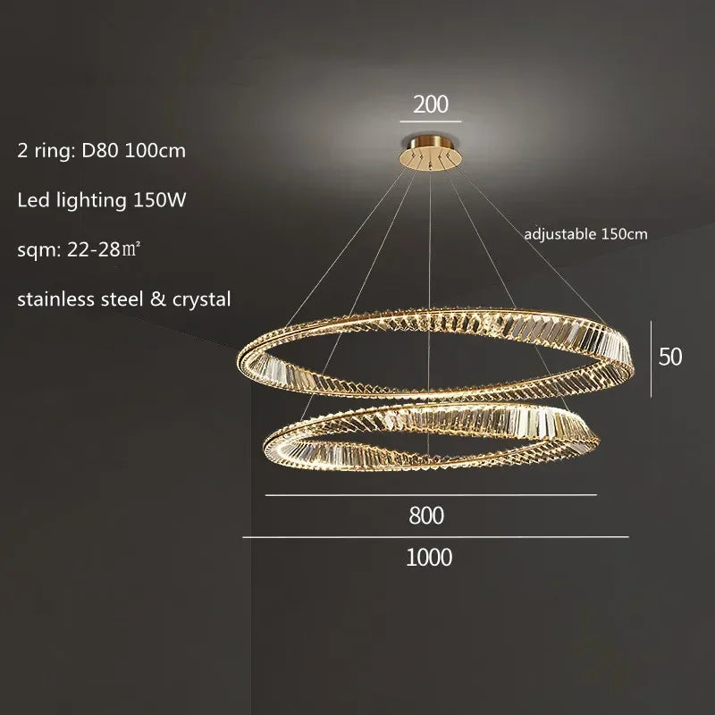 Afralia™ Luxury Gold Crystal Pendant Lights Dimmable LED Modern Living Room Fixture
