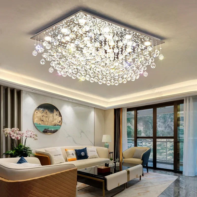 Afralia™ LED Crystal Ball Ceiling Chandelier | Modern Living Room Hanging Light