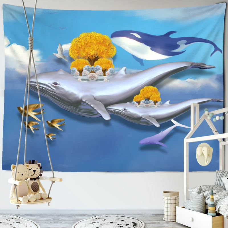 Afralia™ Dream Whale Tapestry Wall Hanging for Kids Room and Home Decor