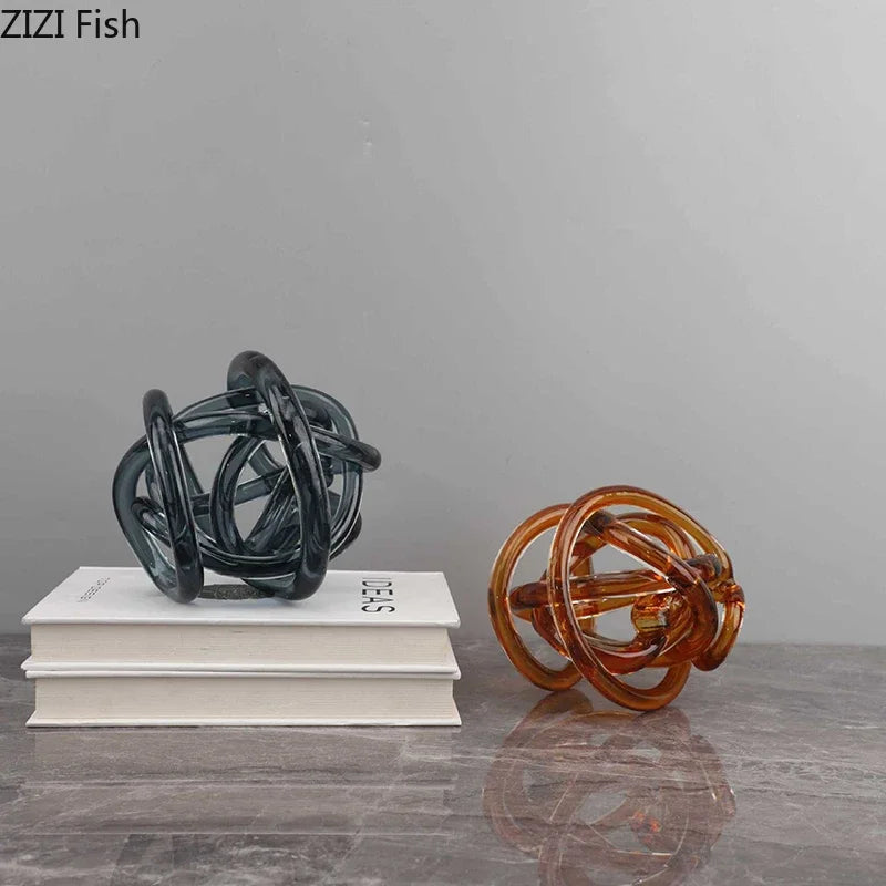 Afralia™ Modern Glass Chain Cluster Sculpture Transparent Thread Ball Aesthetics Decor