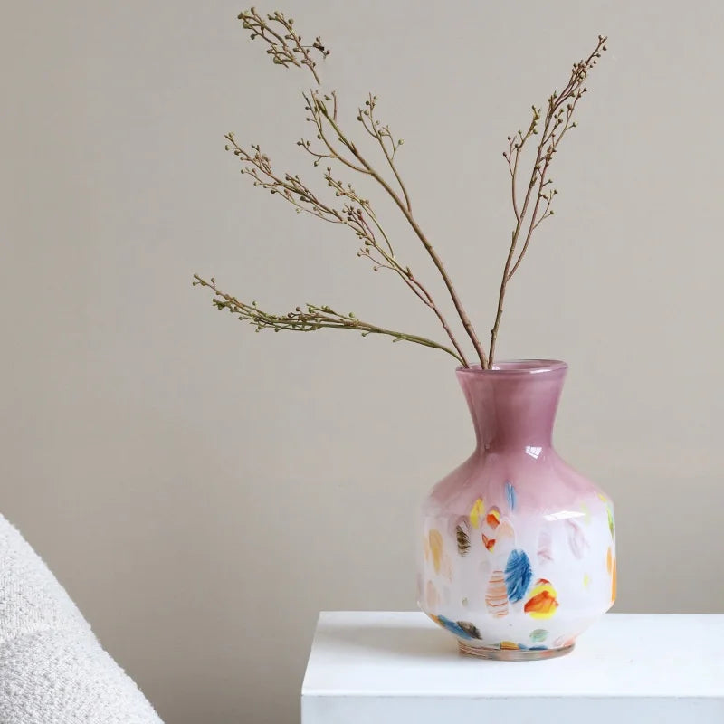 Afralia™ Pink Glass Vase Graffiti Flower Hydroponics Home Decoration Accessories