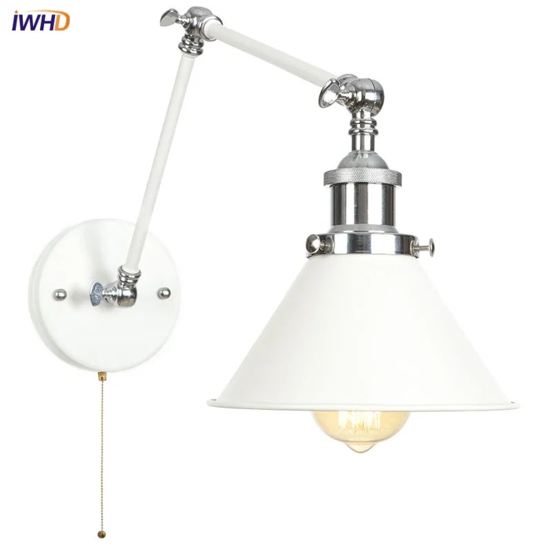 Afralia™ Vintage White LED Wall Sconce Stair Light Fixture with Pull Chain Switch