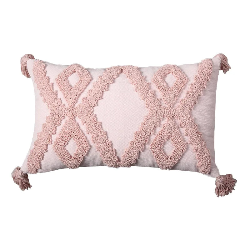 Afralia™ Pink Boho Style Tassel Cushion Cover 50x50cm/30x50cm Handmade Square Pillowcase