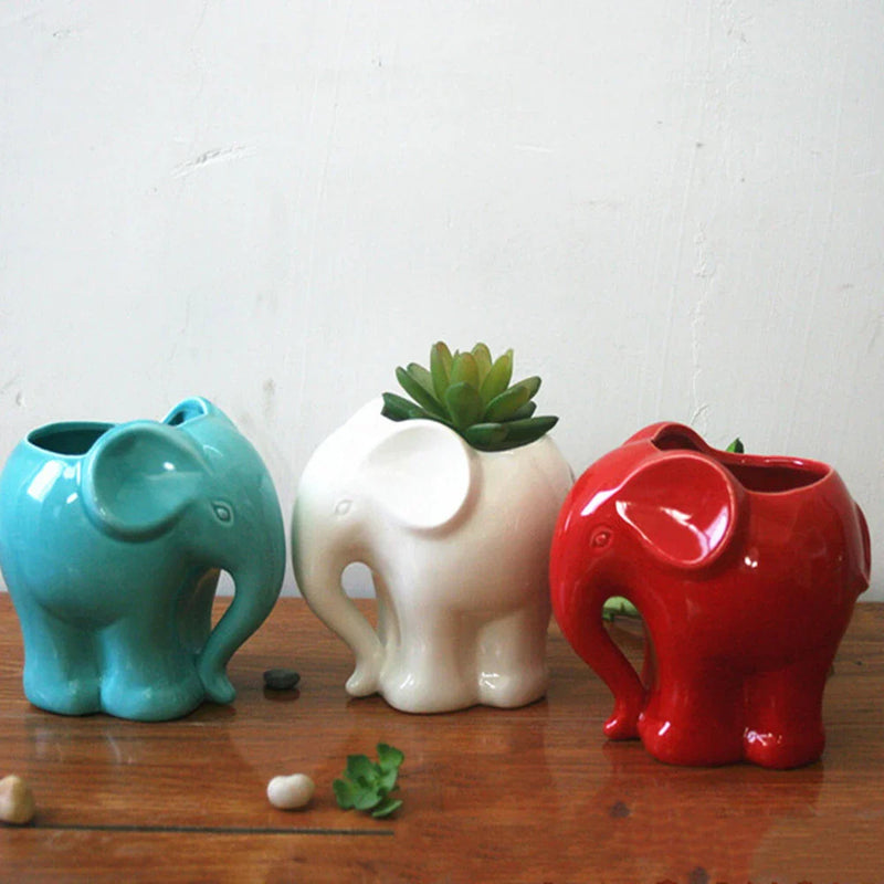 Afralia™ Elephant Succulent Planter Ceramic Vase Cute Flowerpot Decor Pot