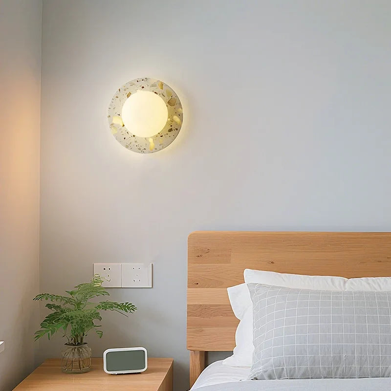Afralia™ Terrazzo Stone Glass LED Wall Light Fixture with Pull Chain Switch
