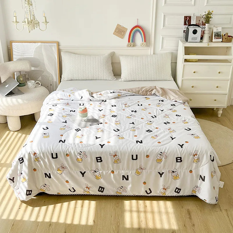 Afralia™ Cartoon Print Quilted Double Blanket for Queen Size Bed