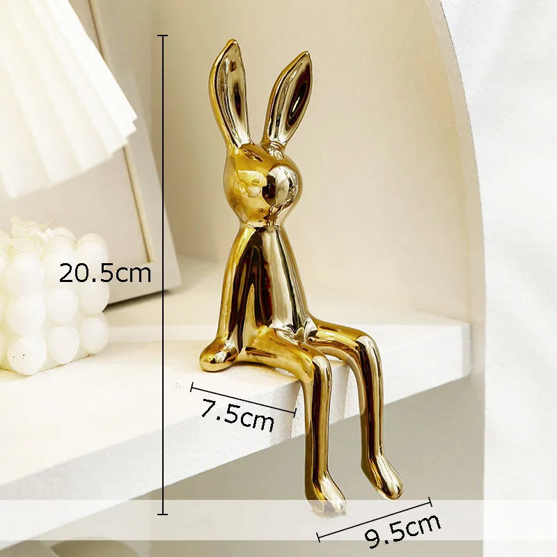 Afralia™ Rabbit Ceramic Sculpture Abstract Animal Ornaments Modern Artwork Aesthetic Decor