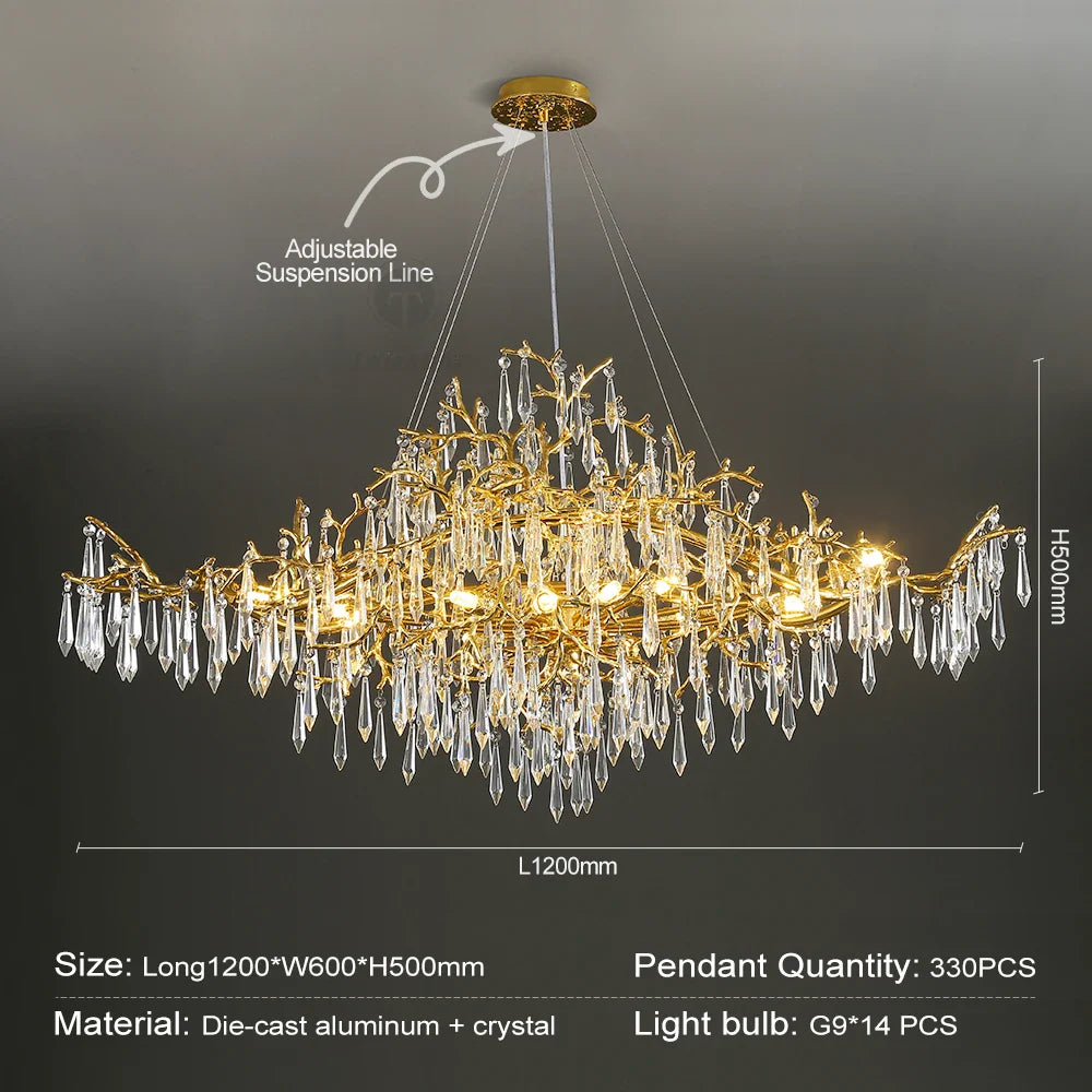 Afralia™ Luxury Gold Crystal Branch Chandelier for Kitchen Dining Living Room