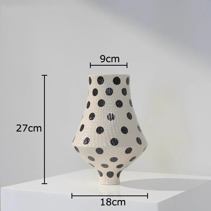 Afralia™ Black Polka Dot Ceramic Vase for Table Flower Arrangement and Room Decor