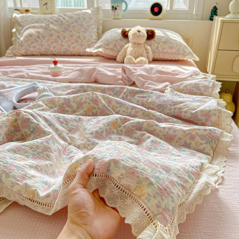 Afralia™ Hollow Lace Summer Quilt Set - Skin-Friendly Duvet Cover Kit - Flower Print Bedding