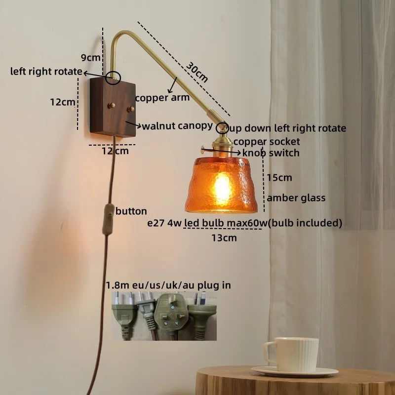 Afralia™ Modern LED Wall Lamp Walnut Copper Stair Light Fixtures Bedroom Bathroom Living Room