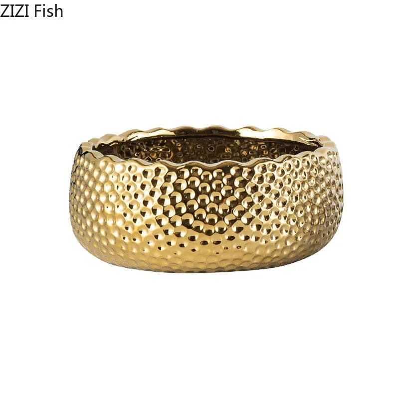 Afralia™ Ceramic Floral Vase Desk Decoration Golden/Silver Plated Artificial Flower Pot