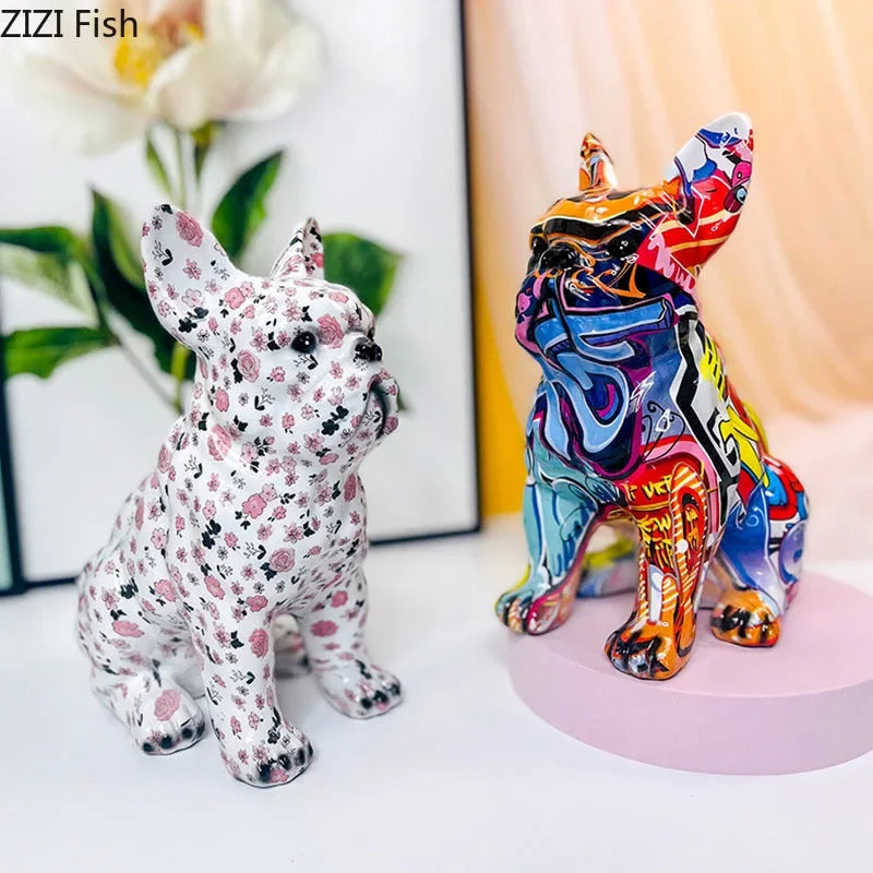 Afralia™ Bulldog Punk Art Resin Sculpture Decor Ornaments Aesthetic Room Furnishings
