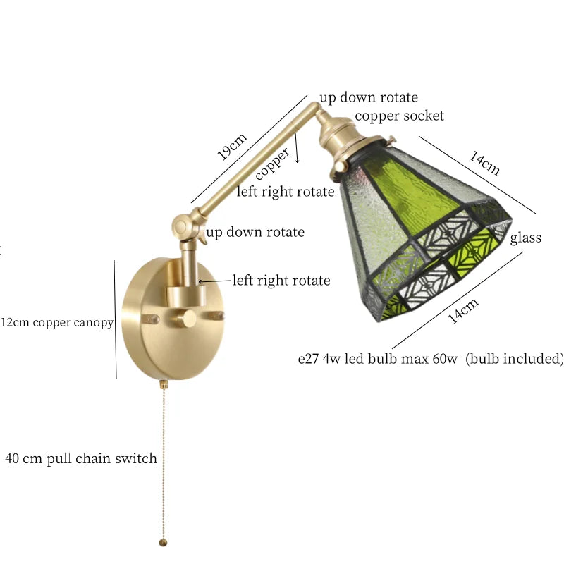 Afralia™ Tiffany Glass LED Wall Lamp Colorful for Living Room Bathroom Mirror Rotation