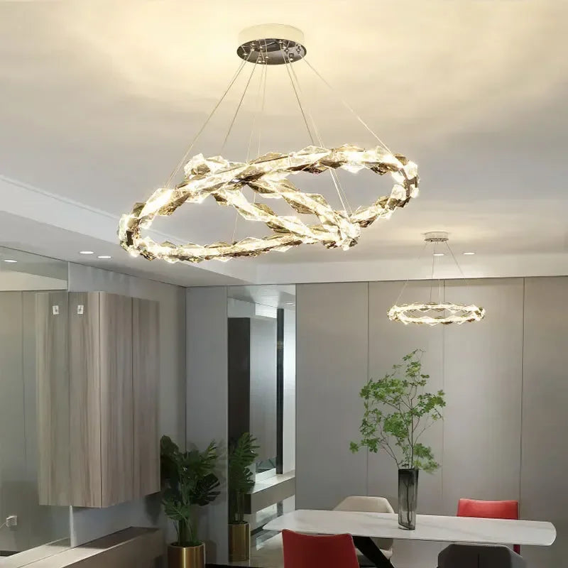 Afralia™ Circle K9 Crystal Pendant Chandelier LED Hall Villa Hanging Light