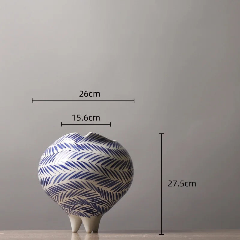 Afralia™ Hand-Painted Striped Ceramic Vase: Home Decor Flower Pot Craft Pottery.