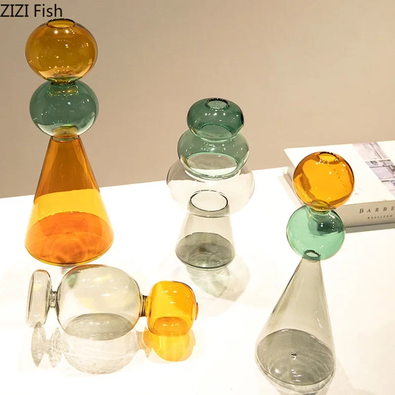 Afralia™ Multicolour Glass Vase: Hydroponics Flower Pot, Desk Decoration, Floral Arrangement