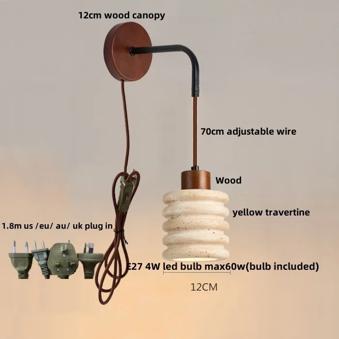 Afralia™ Adjustable LED Wall Sconce Yellow Travertine Stair Light Fixture for Home Decor