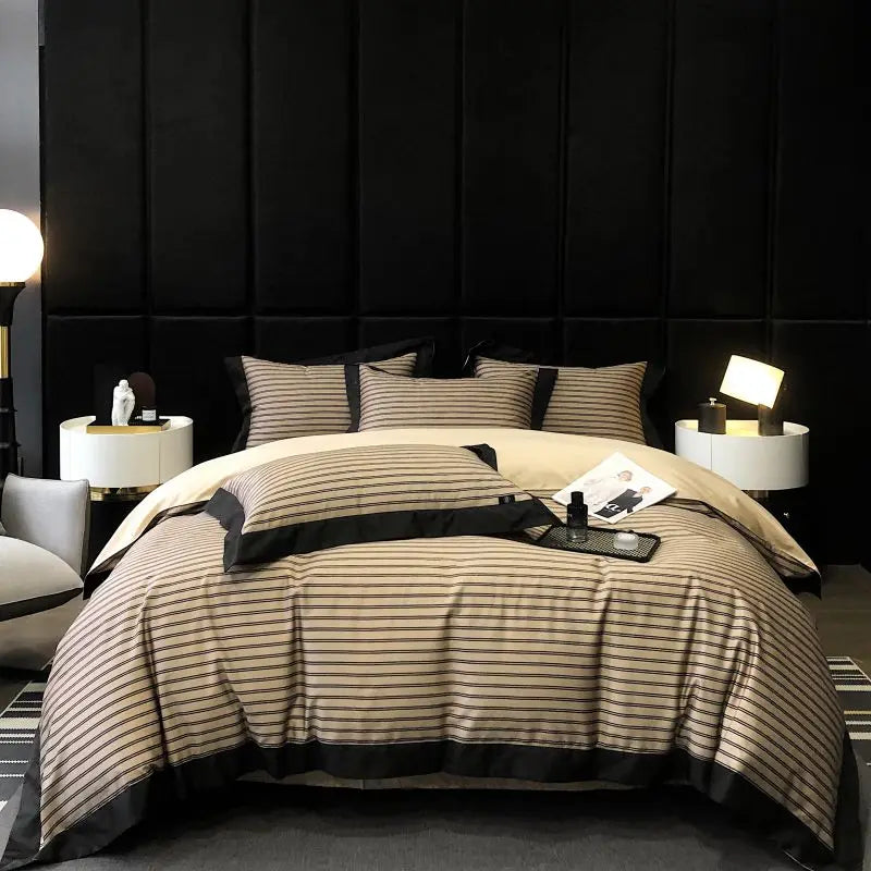 Afralia™ Luxury Egyptian Cotton Stripes Bedding Set - 4-Piece Duvet Cover, Sheet, Pillowcases