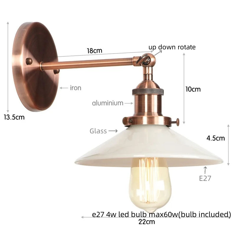Afralia™ White Glass LED Wall Light Sconce Vintage Bedroom Lamp Industrial Wall Lights