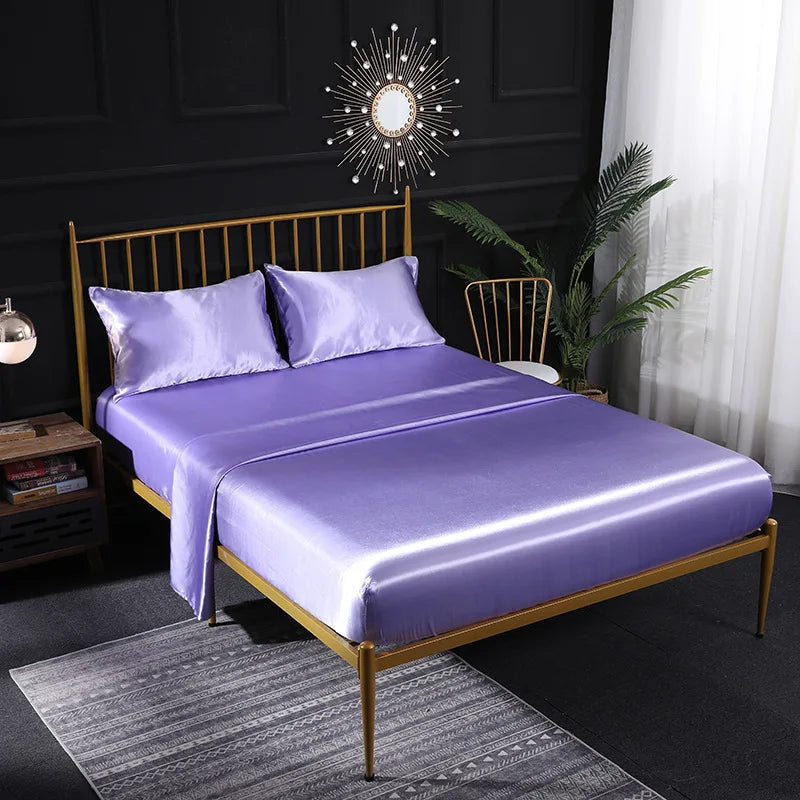 Afralia™ Solid Satin King Fitted Sheet Set Double Queen Size Luxury Bedding Solution