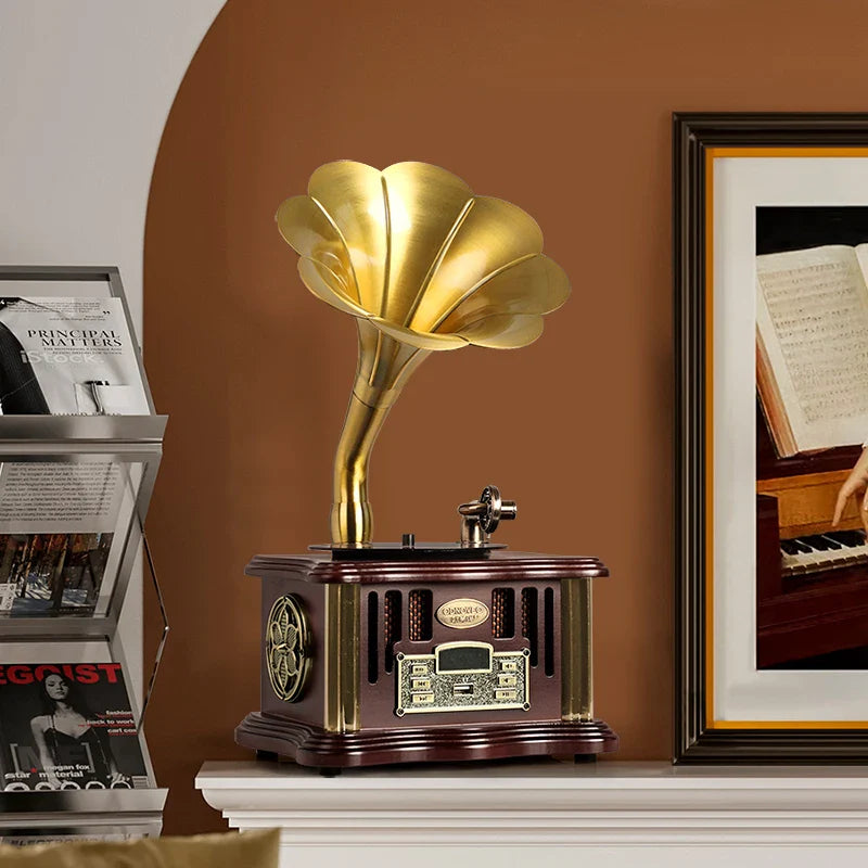 Afralia™ Vintage Gramophone Bluetooth Speaker with USB Port & Aux-in
