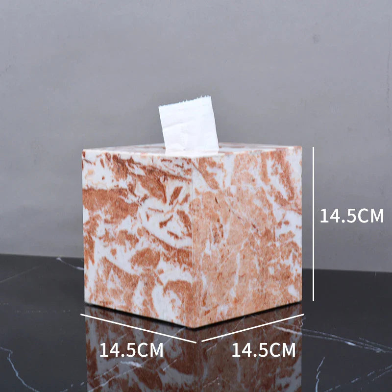 Afralia™ Coral Pink Marble Bathroom Accessories Set: Dispenser, Dish, Holder, Tissue Box, Tray