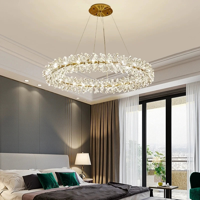 Afralia™ Clear Crystal LED Chandelier Round Lamp - Gold Metal Wire, Adjustable G4 Bulb