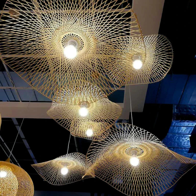 Afralia™ Bamboo Chandelier: Handwoven Rattan Pendant Light for Kitchen, Bar, & Restaurant - LED E27