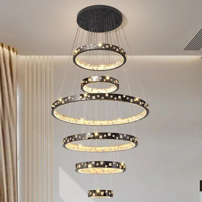 Afralia™ Crystal Chandelier Stair Pendant Lamp Living Room Pendant Lights Interior Lighting