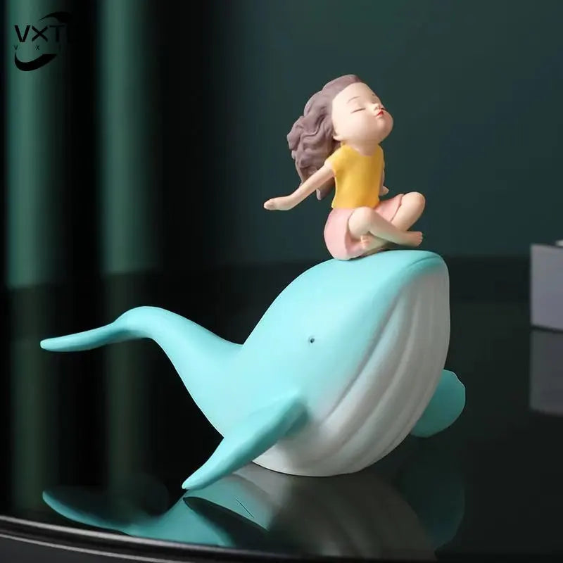 Afralia™ Nordic Whale Girl Resin Ornament: Home & Office Decor, Bookcase Sculpture & Gift