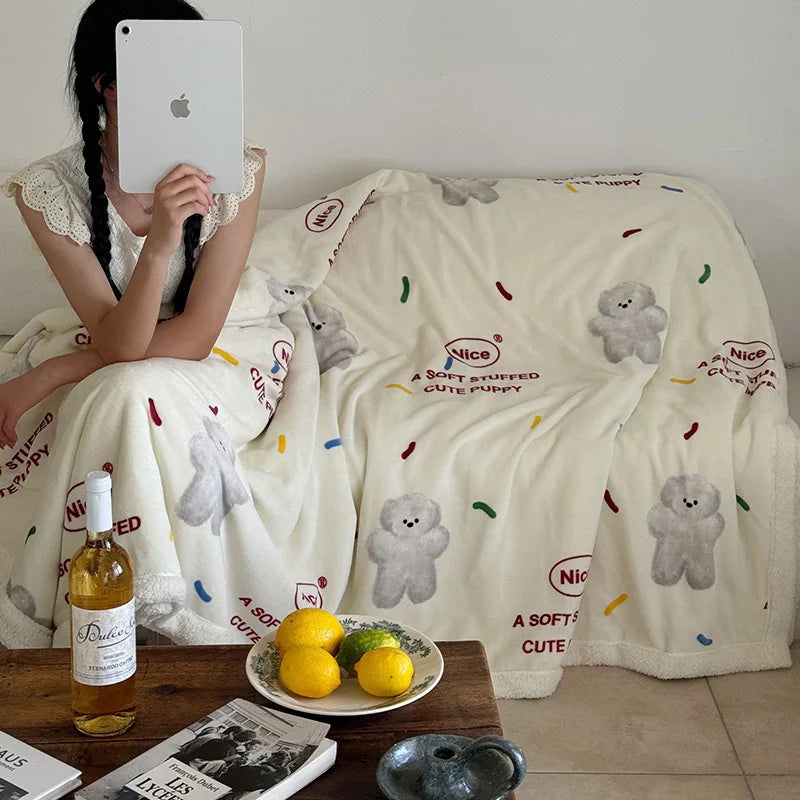 Afralia™ Korean Cartoon Plush Blanket, Soft Nap Sofa Cover for Home Dormitory