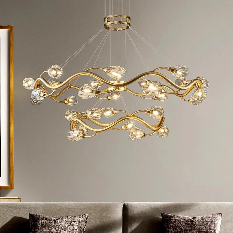 Afralia™ Crystal Chandelier LED Ceiling Light Modern Luxury Hanging Chandeliers for Living Room