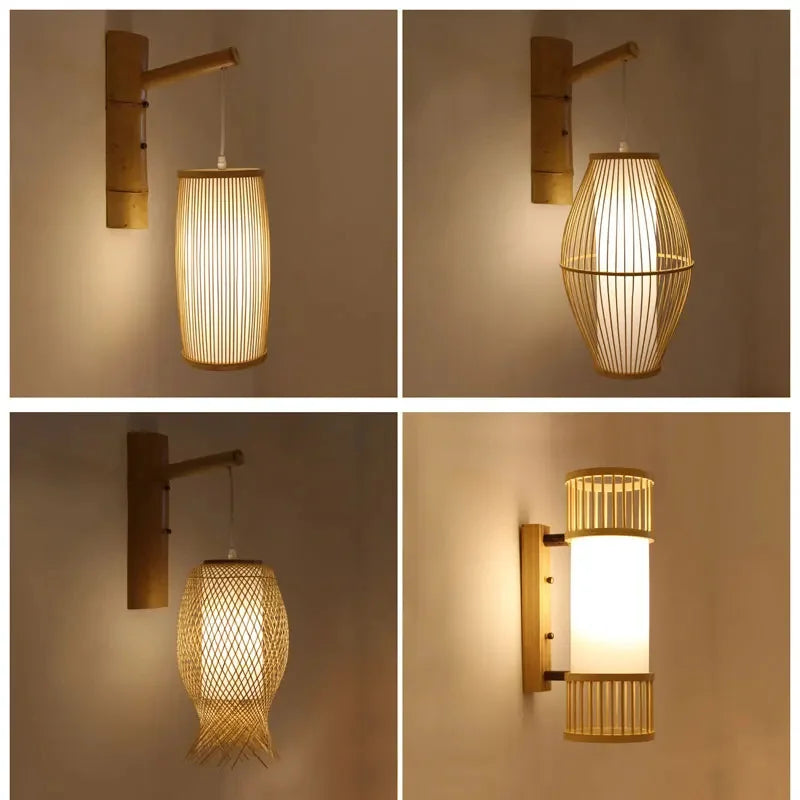 Afralia™ Bamboo Wall Lights: Retro Hand-woven Luminaire for Bedroom, Corridor, Hotel, Restaurant Decor